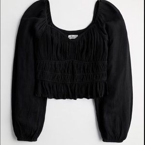 Hollister Long-Sleeve Ruched Top Black (M)